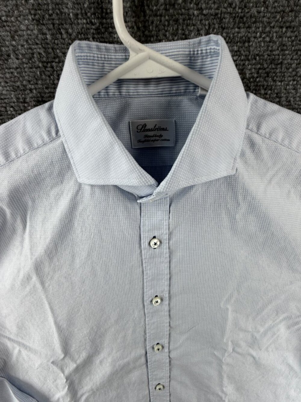 Stenstroms Cotton 16 Twofold Super Geometric Fitted Body Blue Mens Shirt Spread